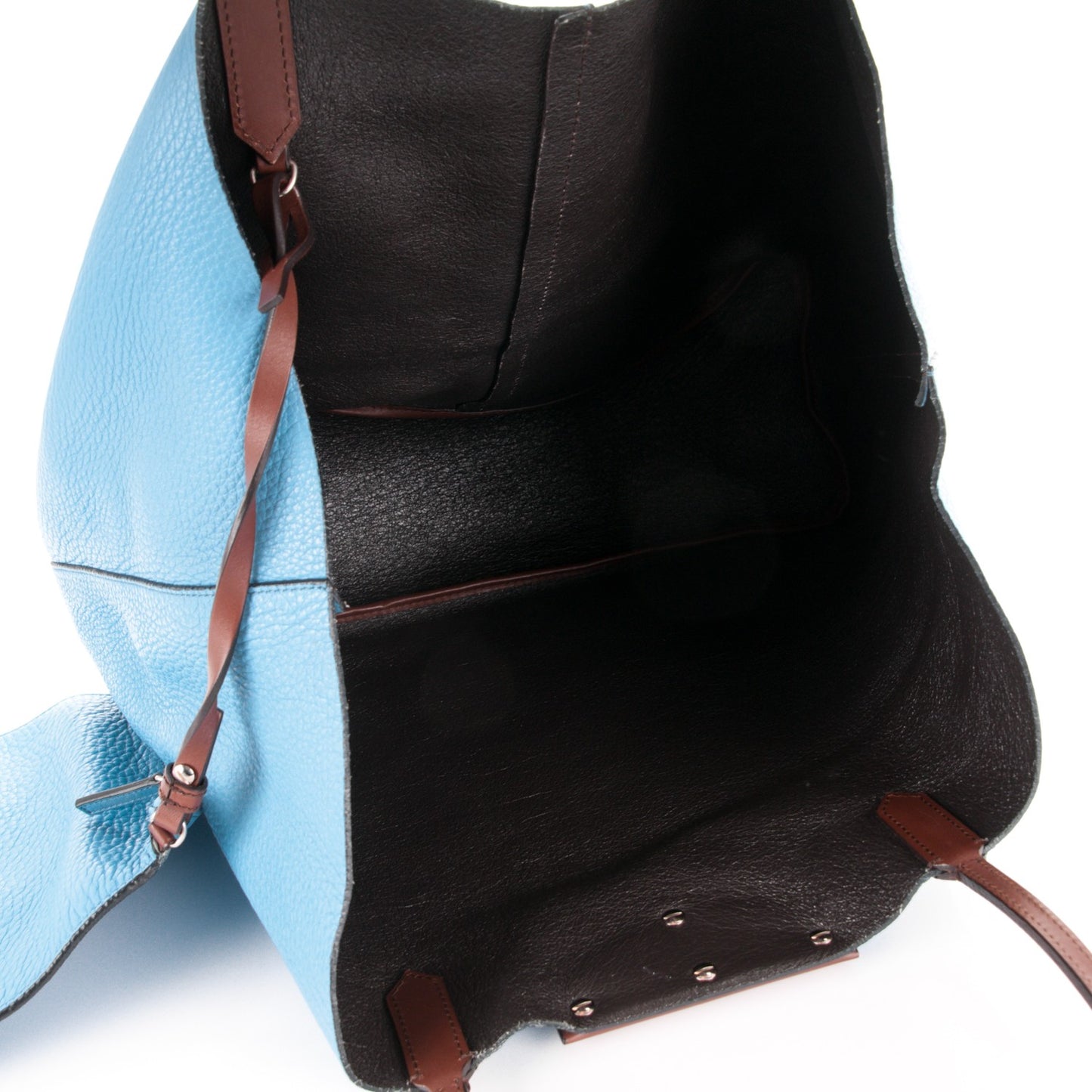 Grained Calfskin Large Antigona Tote Blue Brown