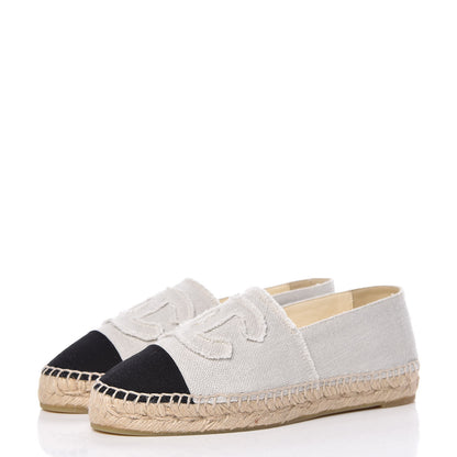 Chanel Linen CC Espadrilles 38 Beige Black 3 of 11