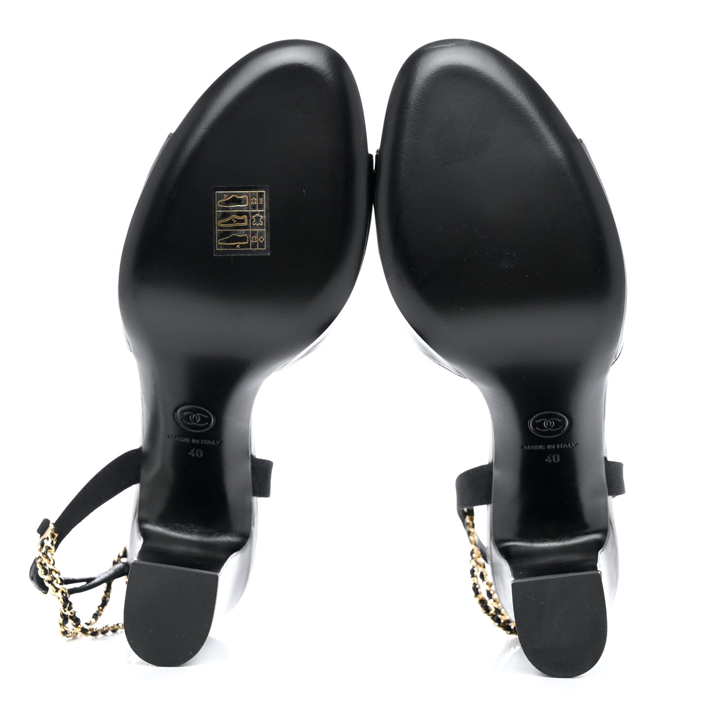Lambskin Grosgrain CC Chain Strap Sandals 40 Black