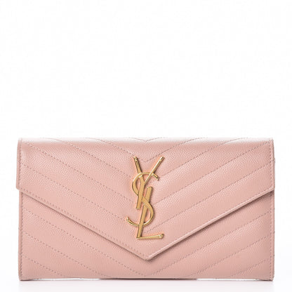 Saint Laurent Grain De Poudre Matelasse Chevron Monogram Wallet Pale Pink 1 of 9