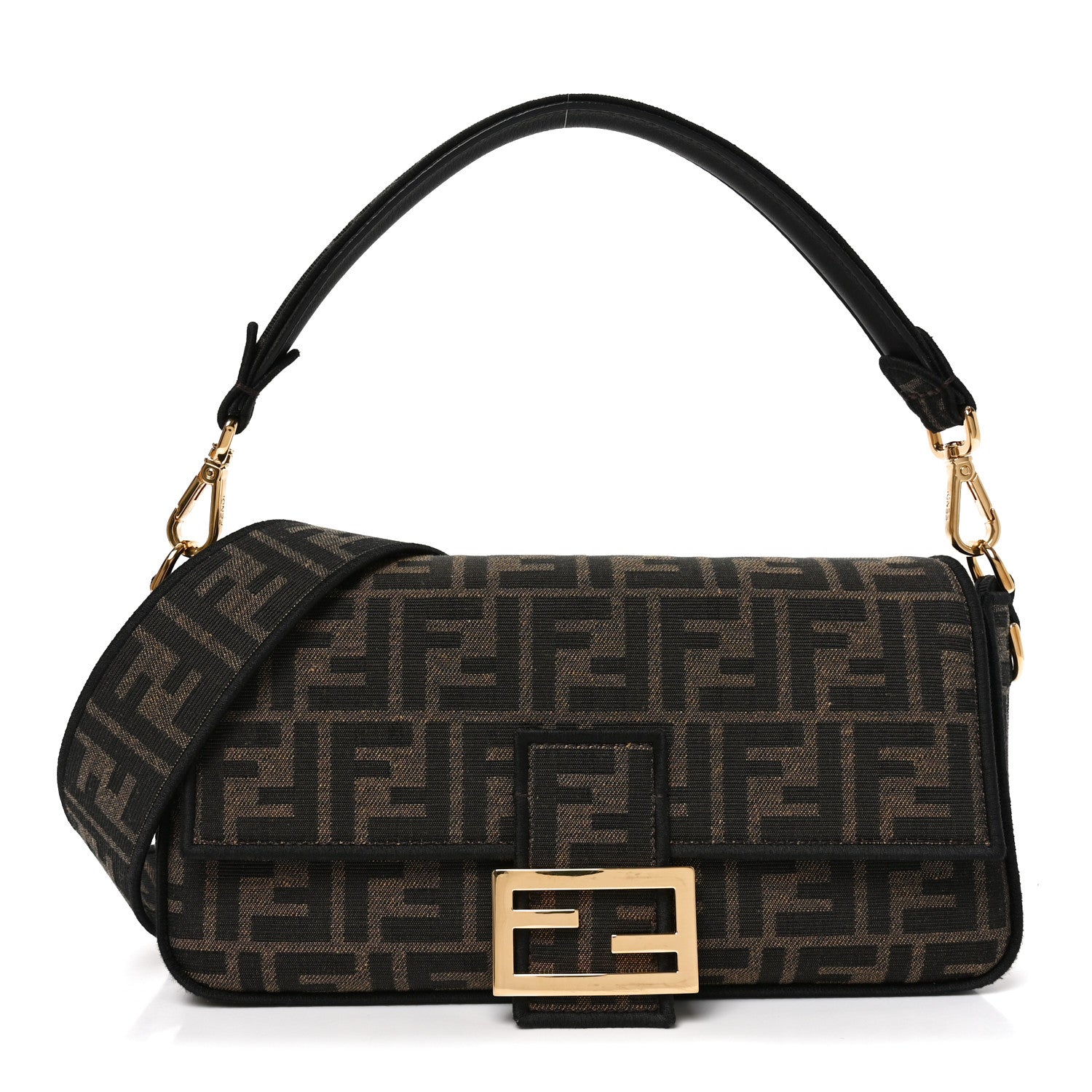 Fendi Fabric Jacquard FF 1974 Medium Baguette Tobacco Moro Black