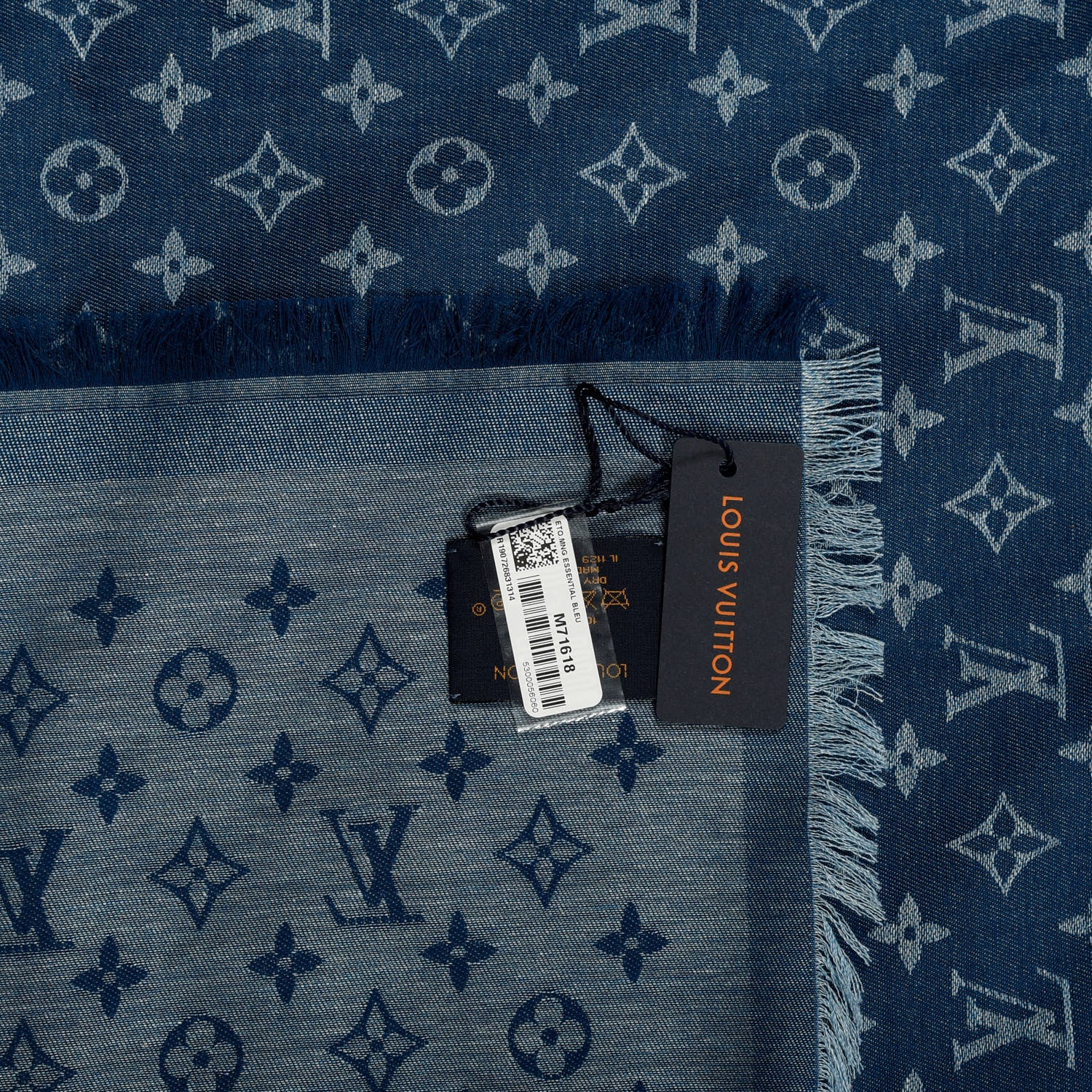 Louis Vuitton Cotton Monogram Essential Stole Blue 3 of 3