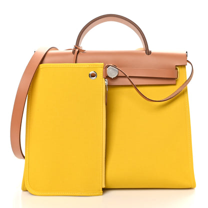 Hermes Military Vache Hunter Toile Herbag Zip 31 Natural Jaune De Naples 2 of 10