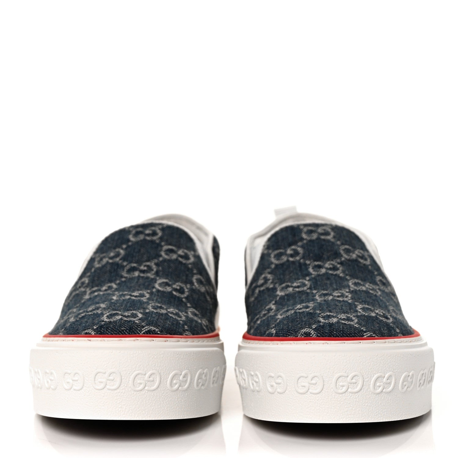 Gucci New Denim GG Monogram Womens 1977 Tennis Slip On 30mm Sneakers 38.5 Blue Tea Mystic White 2 of 8