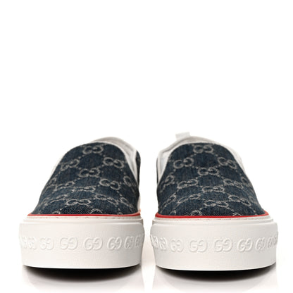 Gucci New Denim GG Monogram Womens 1977 Tennis Slip On 30mm Sneakers 38.5 Blue Tea Mystic White 2 of 8