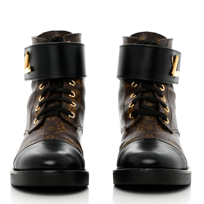 Louis Vuitton Calfskin Monogram Wonderland Flat Ranger Boots 37 Black 2 of 14