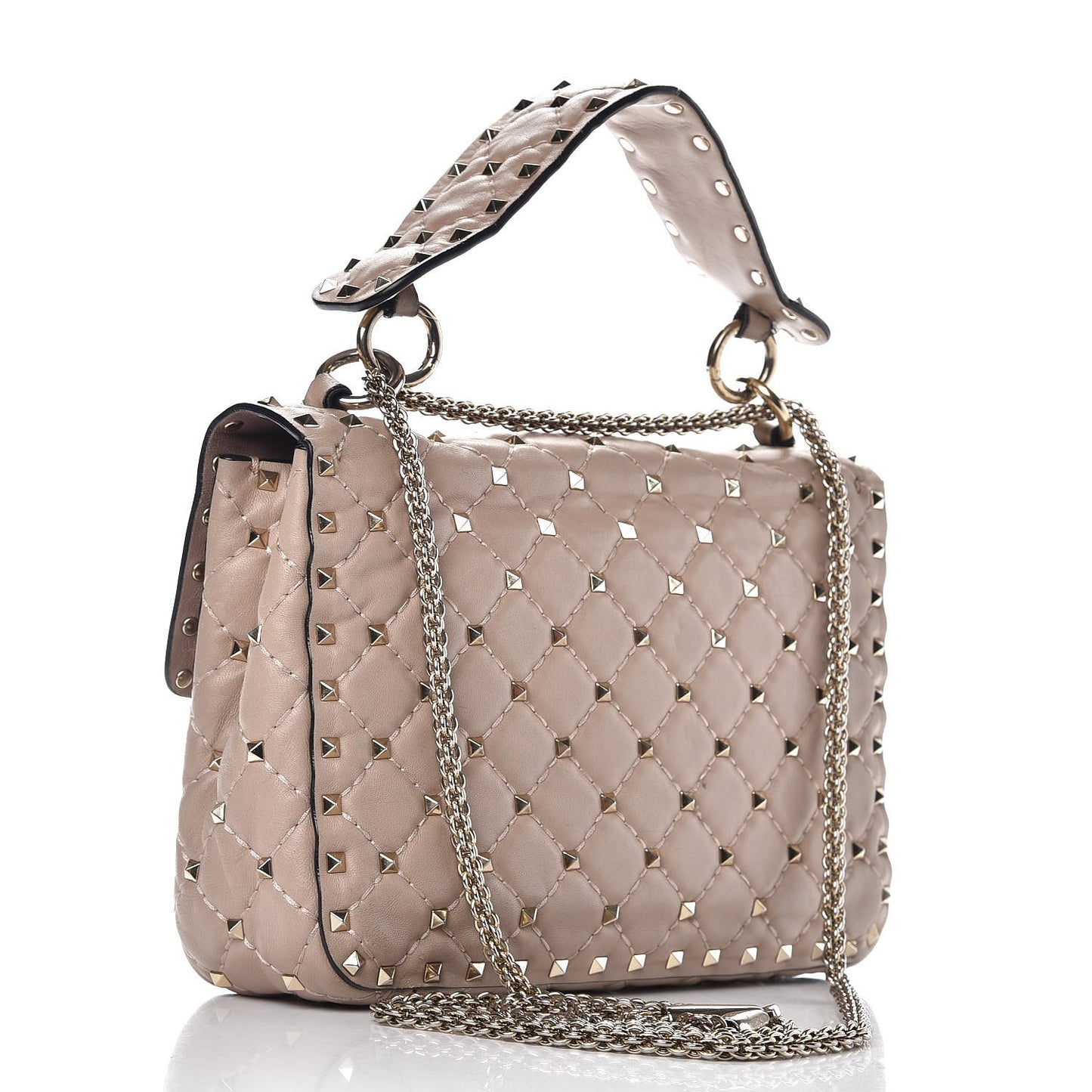 Lambskin Medium Rockstud Spike Shoulder Bag Poudre