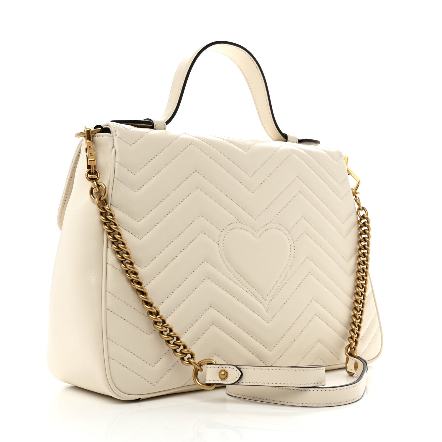 Gucci Calfskin Matelasse Medium GG Marmont Top Handle Shoulder Bag Mystic White 3 of 11