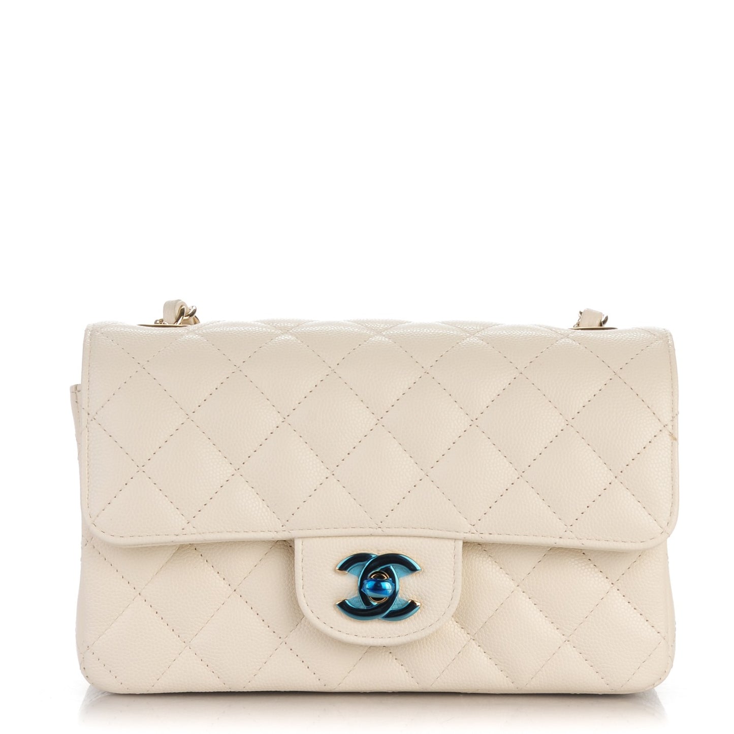 Caviar Quilted Mini Rectangular Flap White