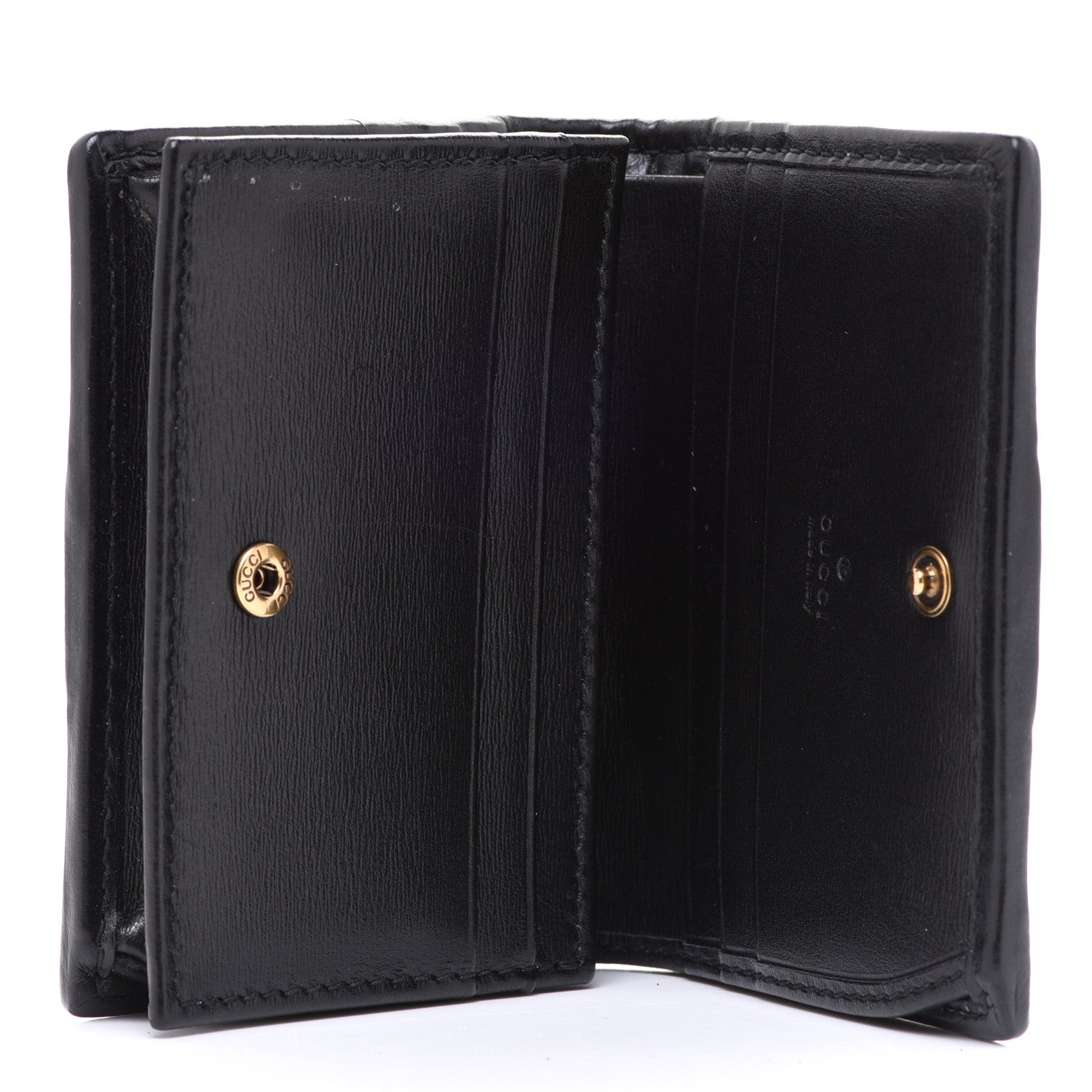 Gucci Calfskin Web Trapuntata GG Marmont Card Case Wallet Black 5 of 8