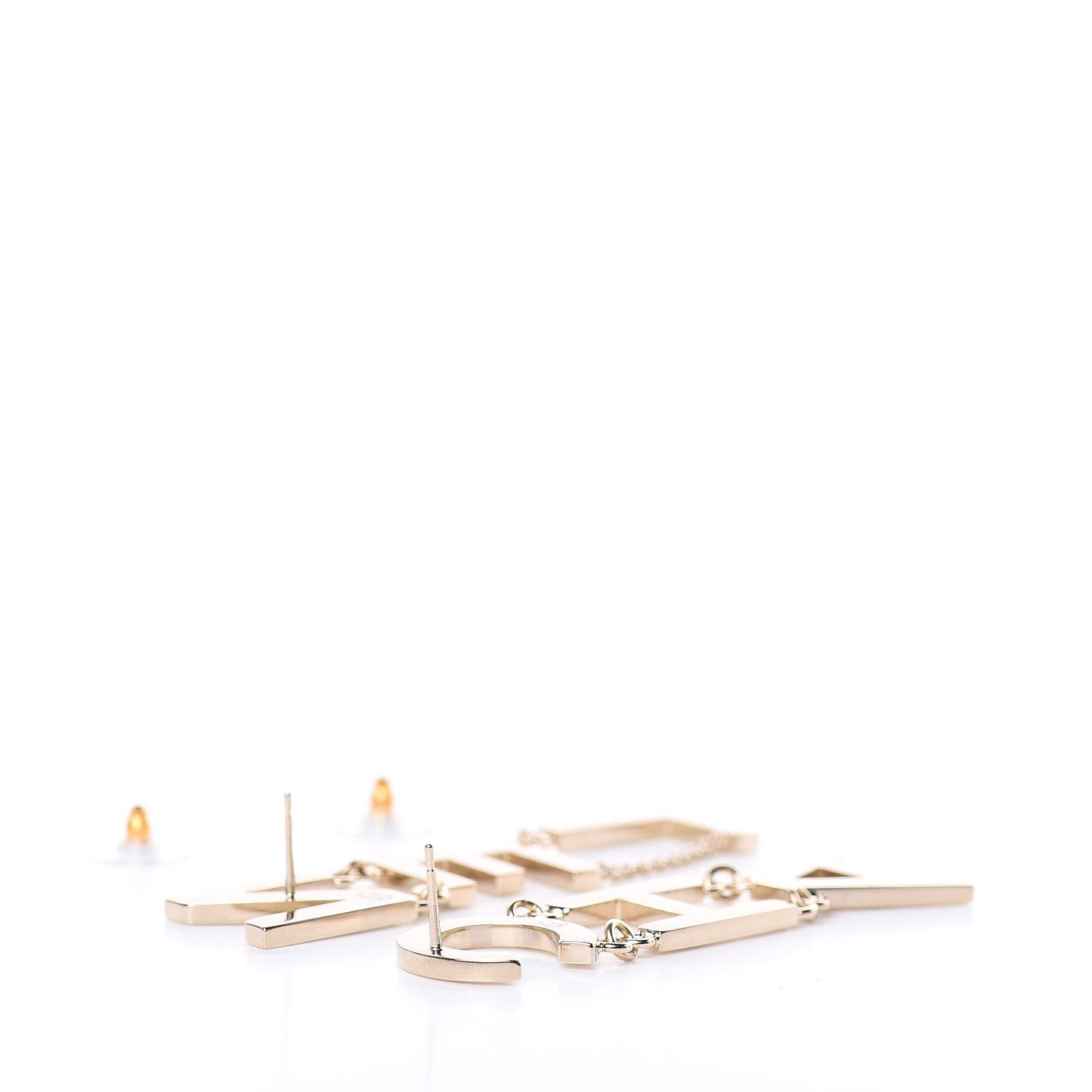 Metal Cha-Nel Logo Drop Earrings Gold
