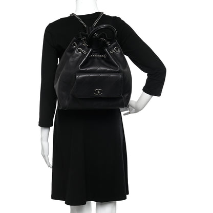 Chanel Calfskin Stitched Large Urban Luxury Drawstring Backpack Black 2 of 14