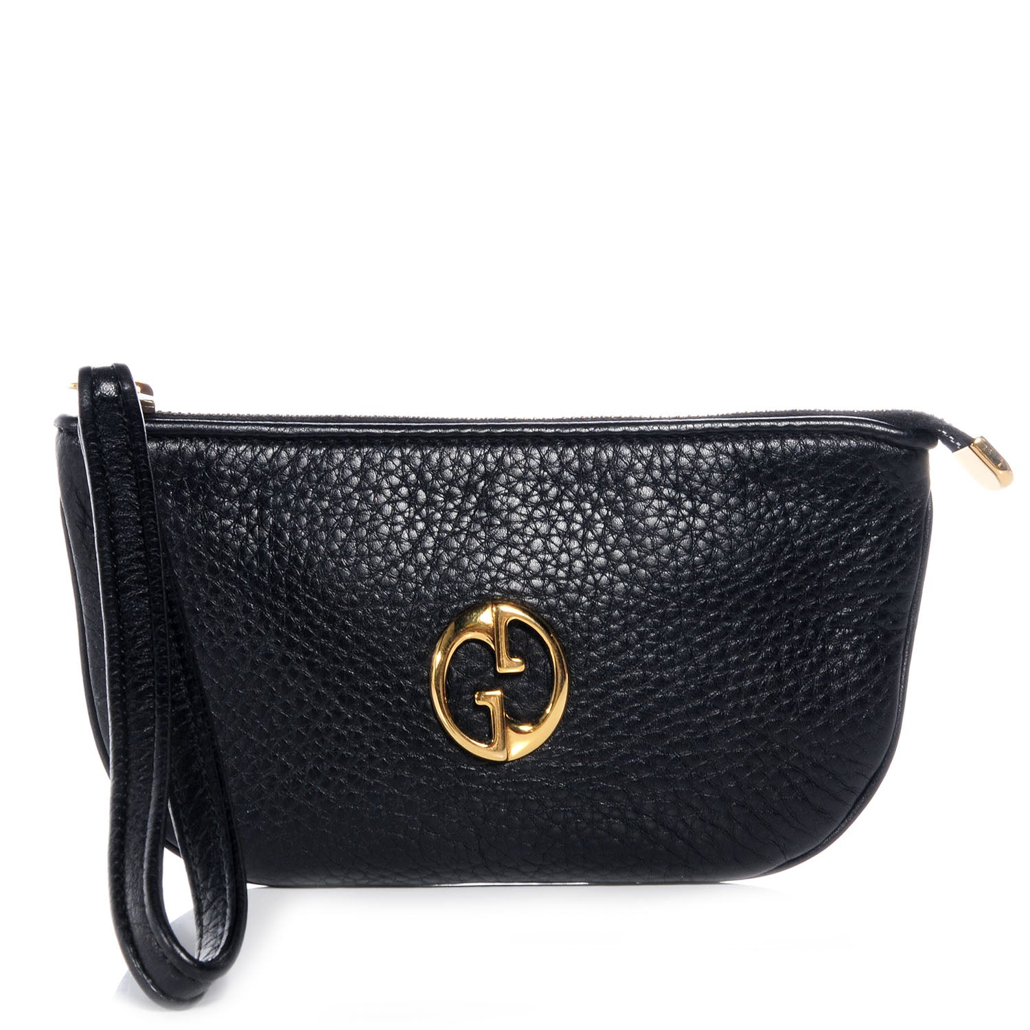 Gucci Pebbled Leather Wristlet GG Black 1 of 8