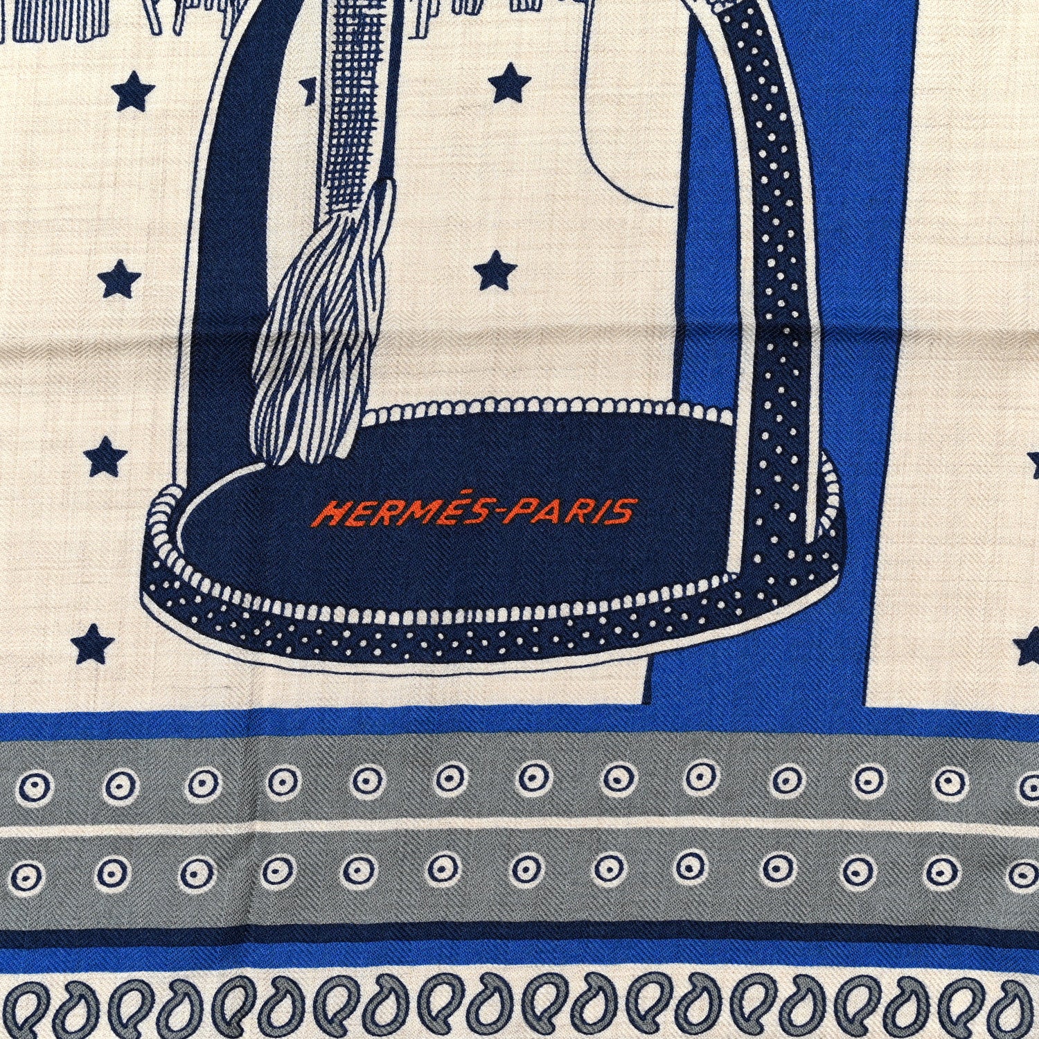 Hermes Cashmere Selle De Dignitaire Bandana Shawl 140 Bleu Royal Marine 3 of 4