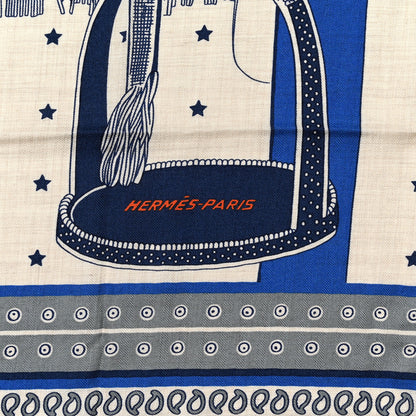Hermes Cashmere Selle De Dignitaire Bandana Shawl 140 Bleu Royal Marine 3 of 4