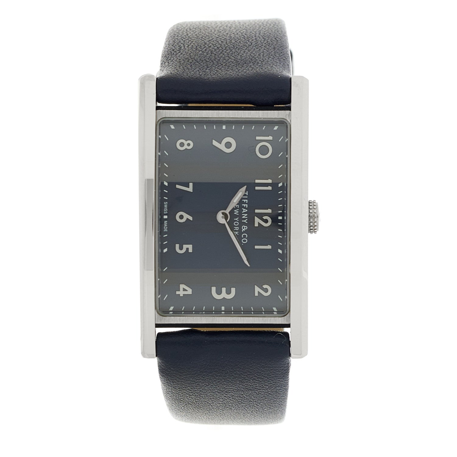 Tiffany Stainless Steel Calfskin 22mm East West Quartz Watch Blue 1 of 4