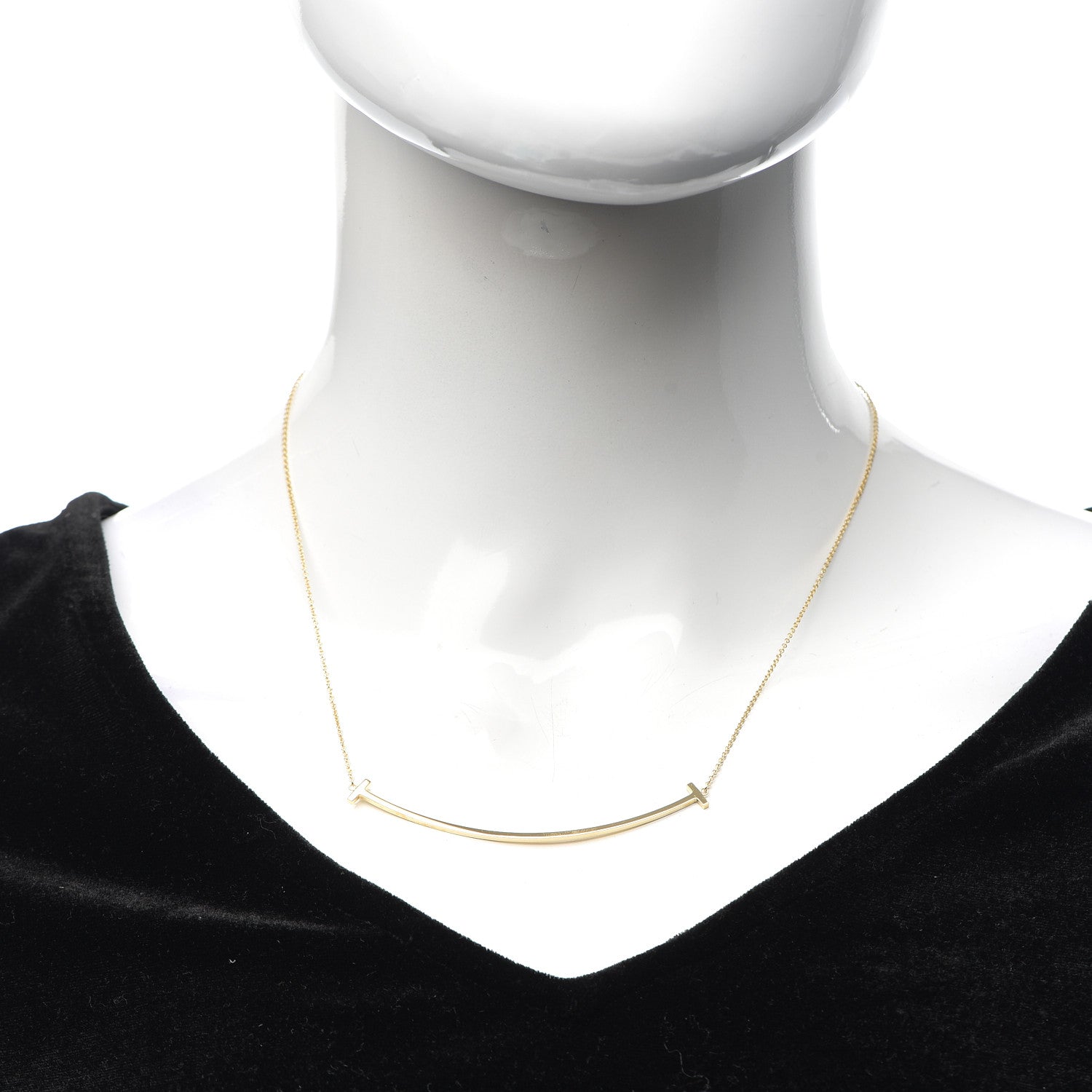 Tiffany 18K Yellow Gold Large T Smile Pendant Necklace 2 of 6