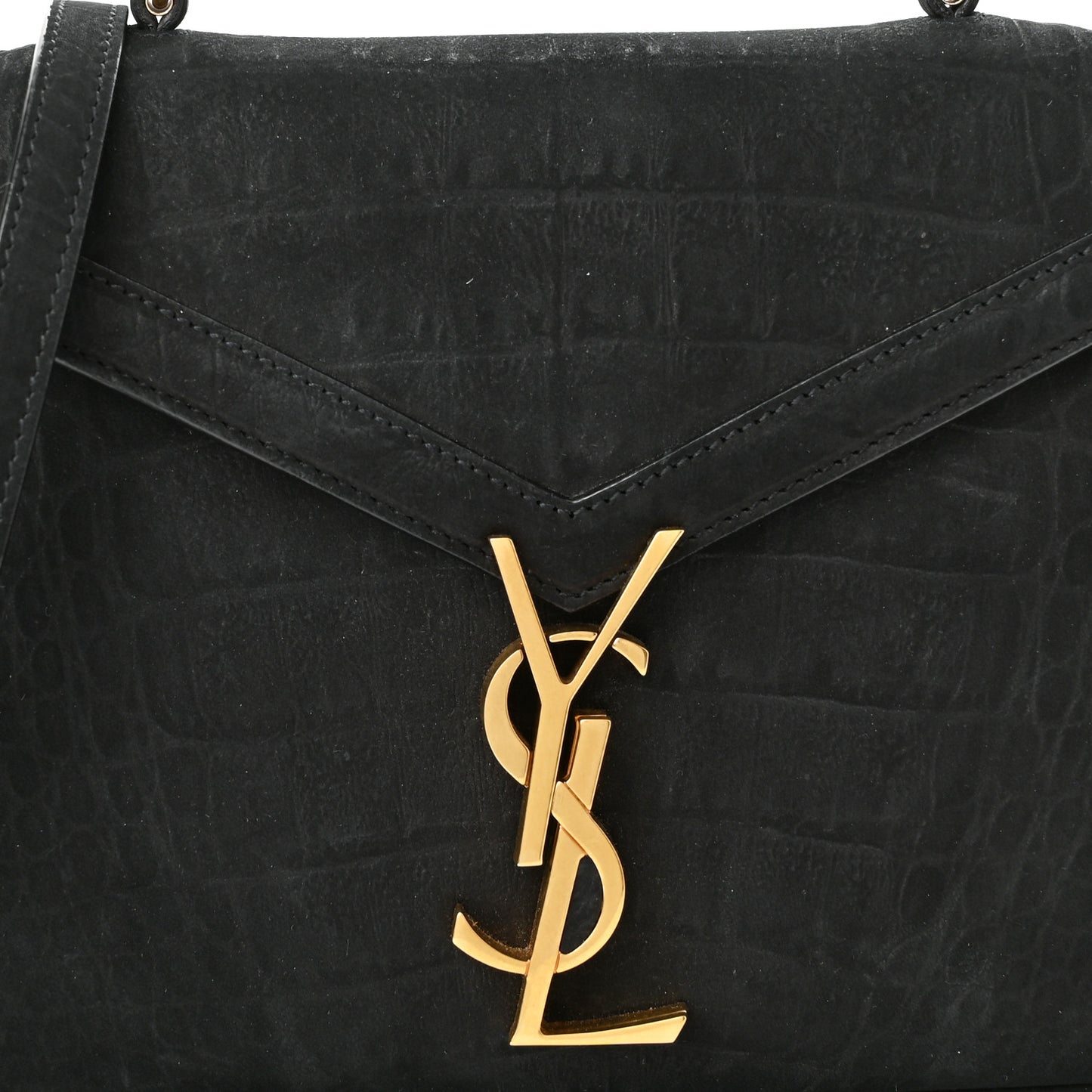 Nubuk Crocodile Embossed Mini Classic Monogram Cassandra Top Handle Black