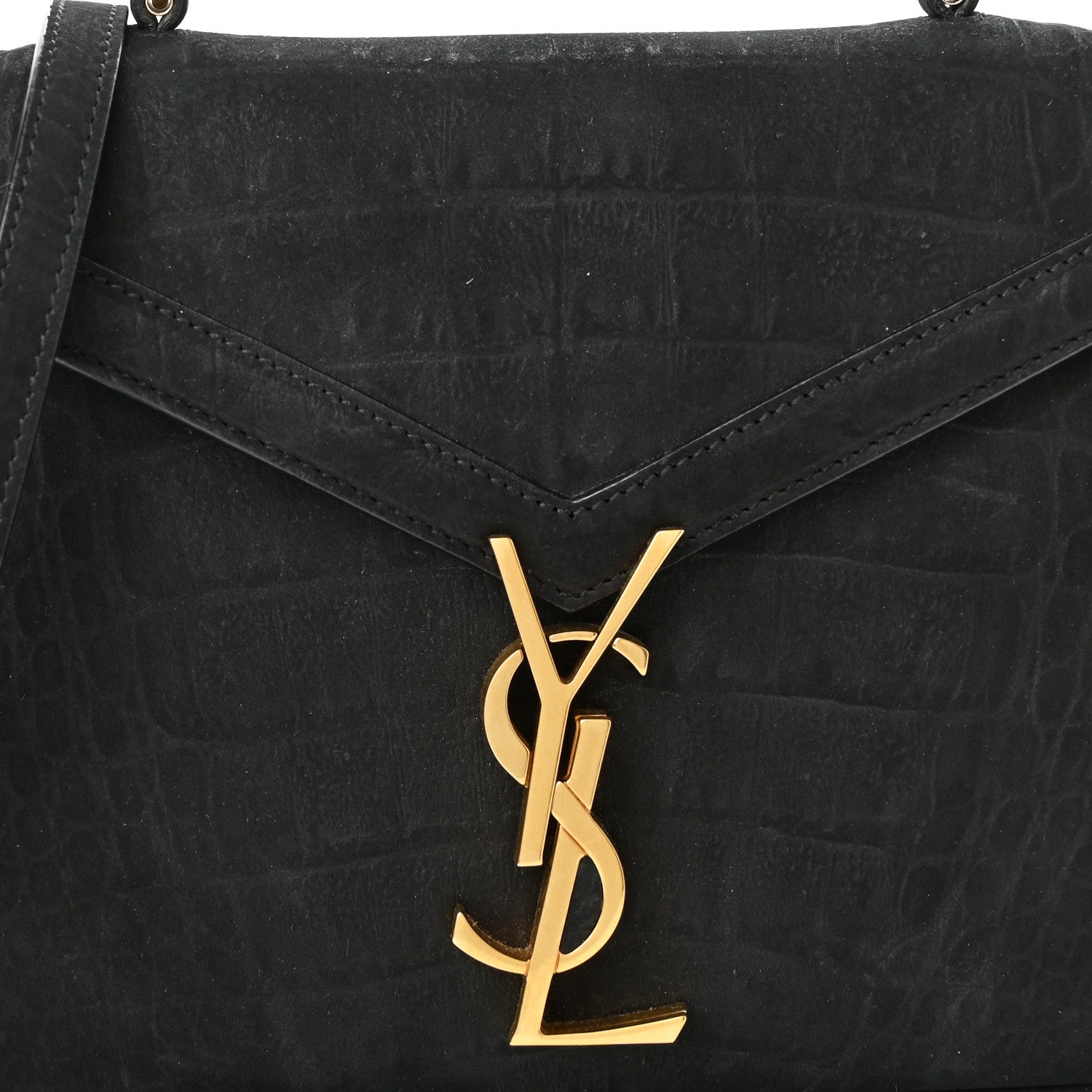 Saint Laurent Nubuk Crocodile Embossed Mini Classic Monogram Cassandra Top Handle Black 8 of 10