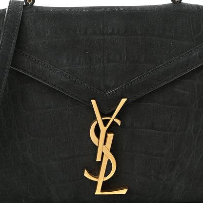 Saint Laurent Nubuk Crocodile Embossed Mini Classic Monogram Cassandra Top Handle Black 8 of 10