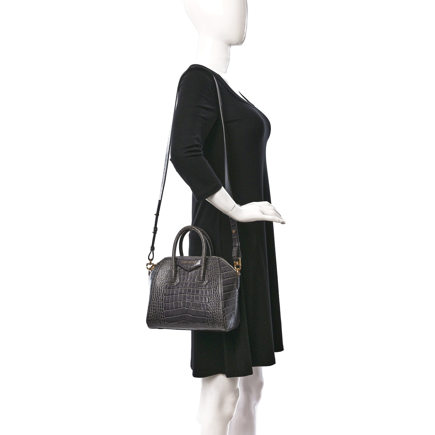 Givenchy Calfskin Crocodile Embossed Mini Antigona Storm Grey 2 of 8