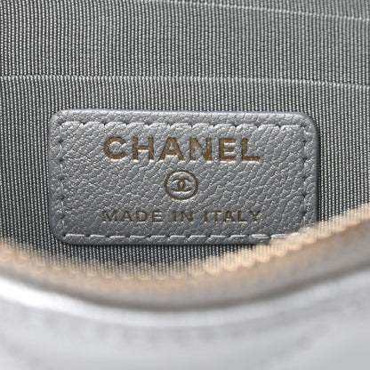 Chanel Metallic Goatskin Quilted Chanel 19 Flat Wallet Pouch Silver 6 of 7