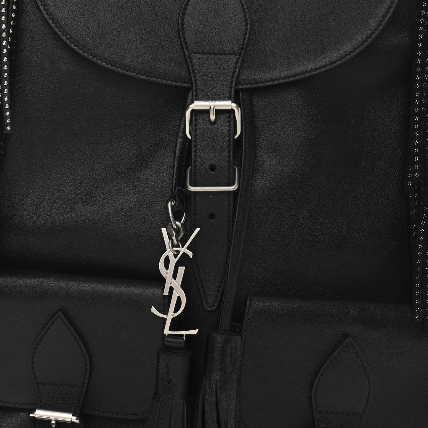 Calfskin Studded Fringe Festival Backpack Black