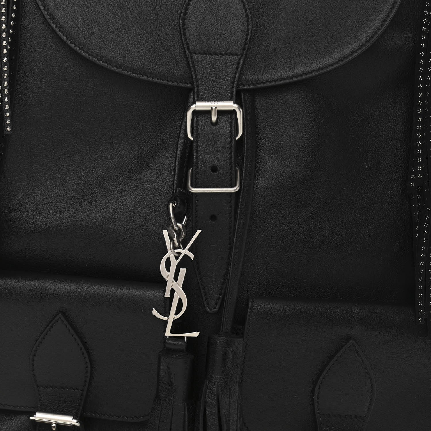 Saint Laurent Calfskin Studded Fringe Festival Backpack Black 10 of 13