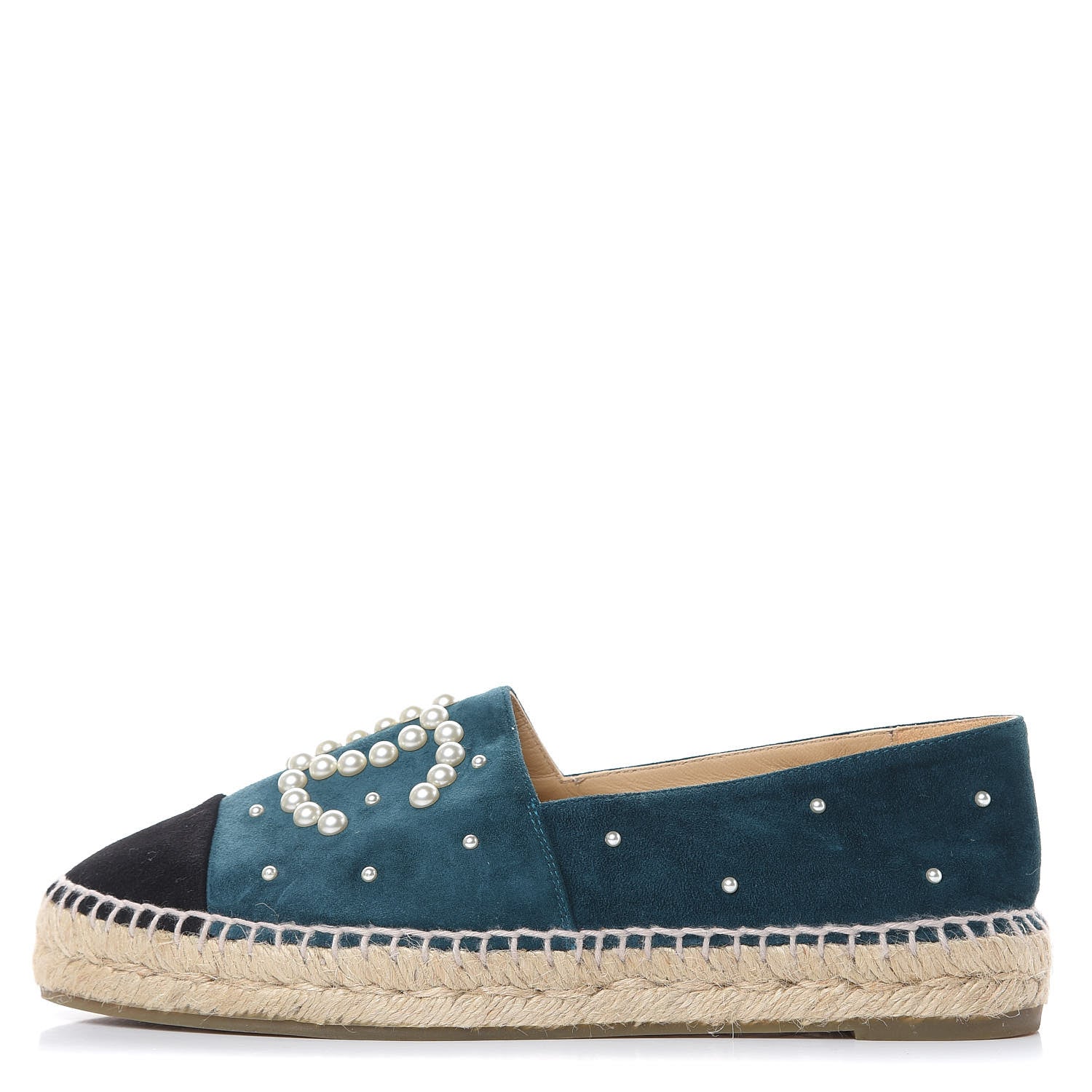 Chanel Suede Pearl CC Espadrilles 39 Teal 1 of 11