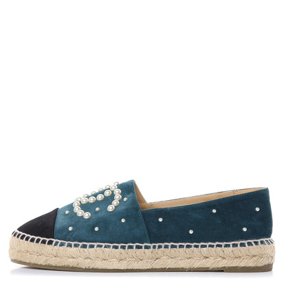 Chanel Suede Pearl CC Espadrilles 39 Teal 1 of 11