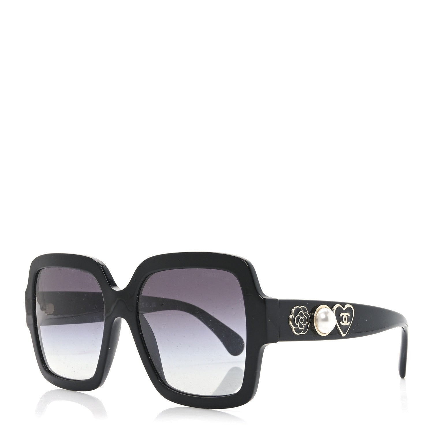 Chanel Acetate Charms Pearl Square Sunglasses 5479 Black Gold
