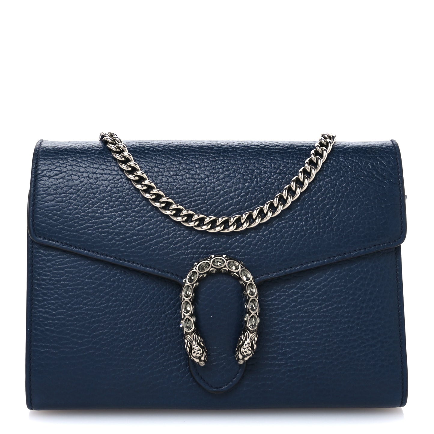 Dollar Calfskin Crystal Mini Dionysus Chain Wallet Blue Agata Black Diamond
