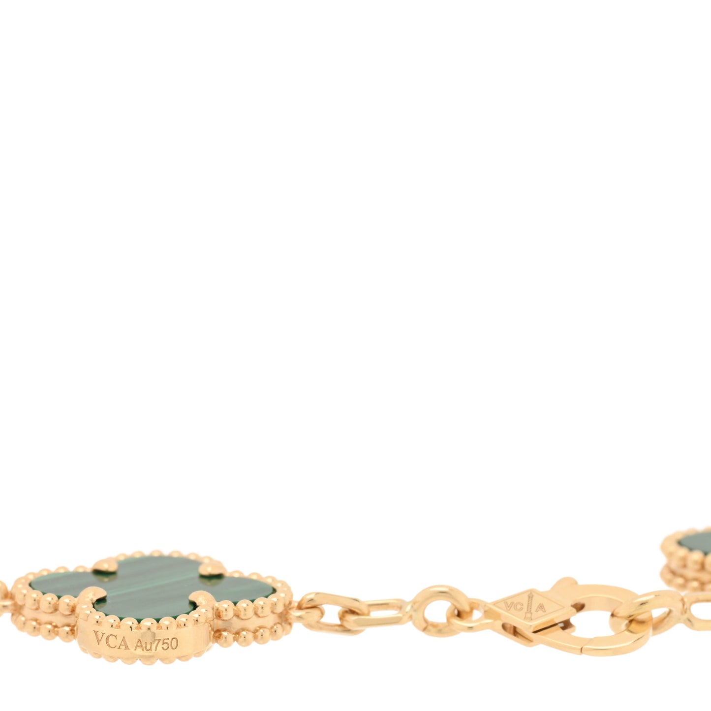 18K Yellow Gold Malachite 5 Motifs Vintage Alhambra Bracelet
