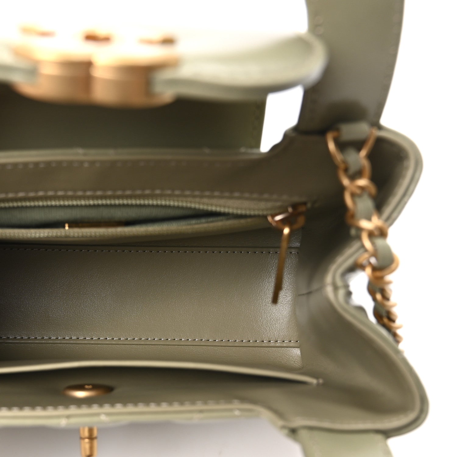 Chanel Shiny Aged Calfskin Quilted Nano Kelly Shopper Khaki 5 of 11