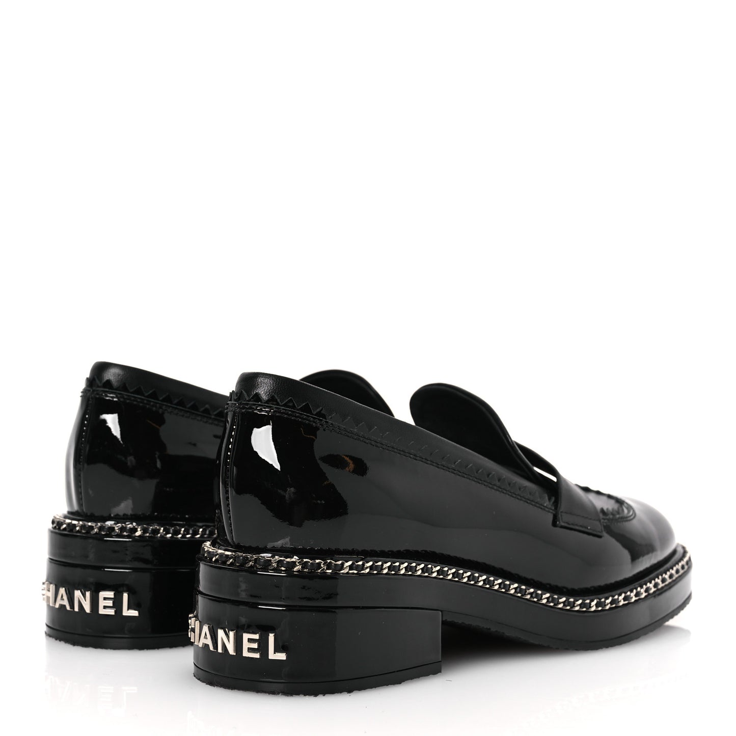 Patent Lambskin CC Chain Mocassin Loafers 37 Black