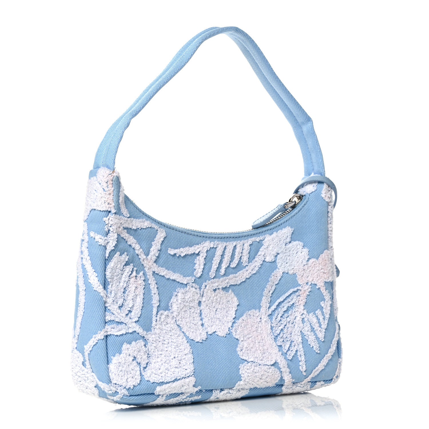 Prada Nylon Embroidered Drill Mini Re-Edition 2000 Bag Sky Blue White 3 of 11