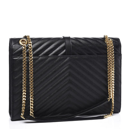 Saint Laurent Grain De Poudre Matelasse Chevron Large Monogram Satchel Black 2 of 9