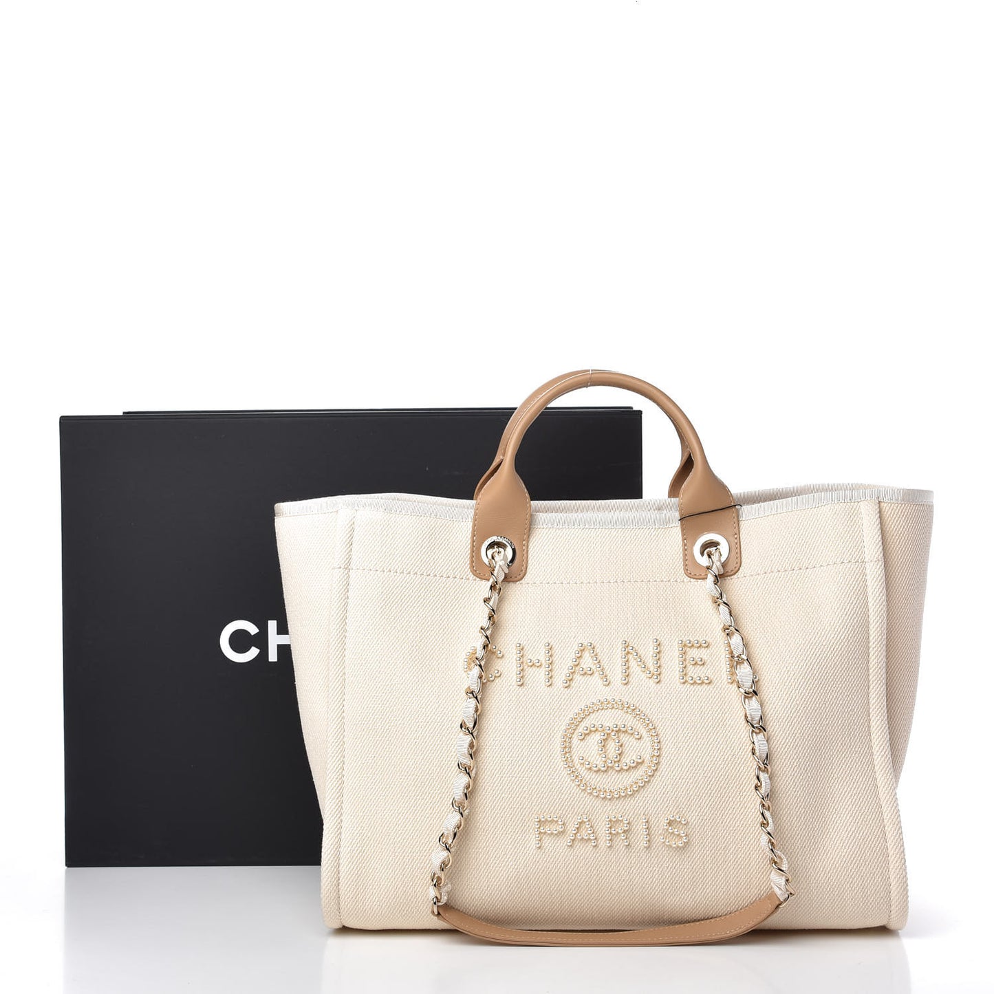 Canvas Pearl Medium Deauville Tote Ecru Beige