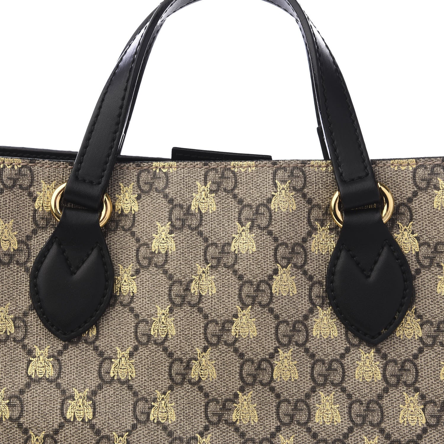 Gucci Soft GG Supreme Monogram Bees Small Crossbody Tote Beige Oro Black 9 of 9