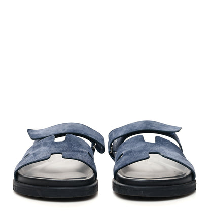 Hermes Suede Goatskin Womens Chypre Sandals 40 Bleu Celeste 2 of 9