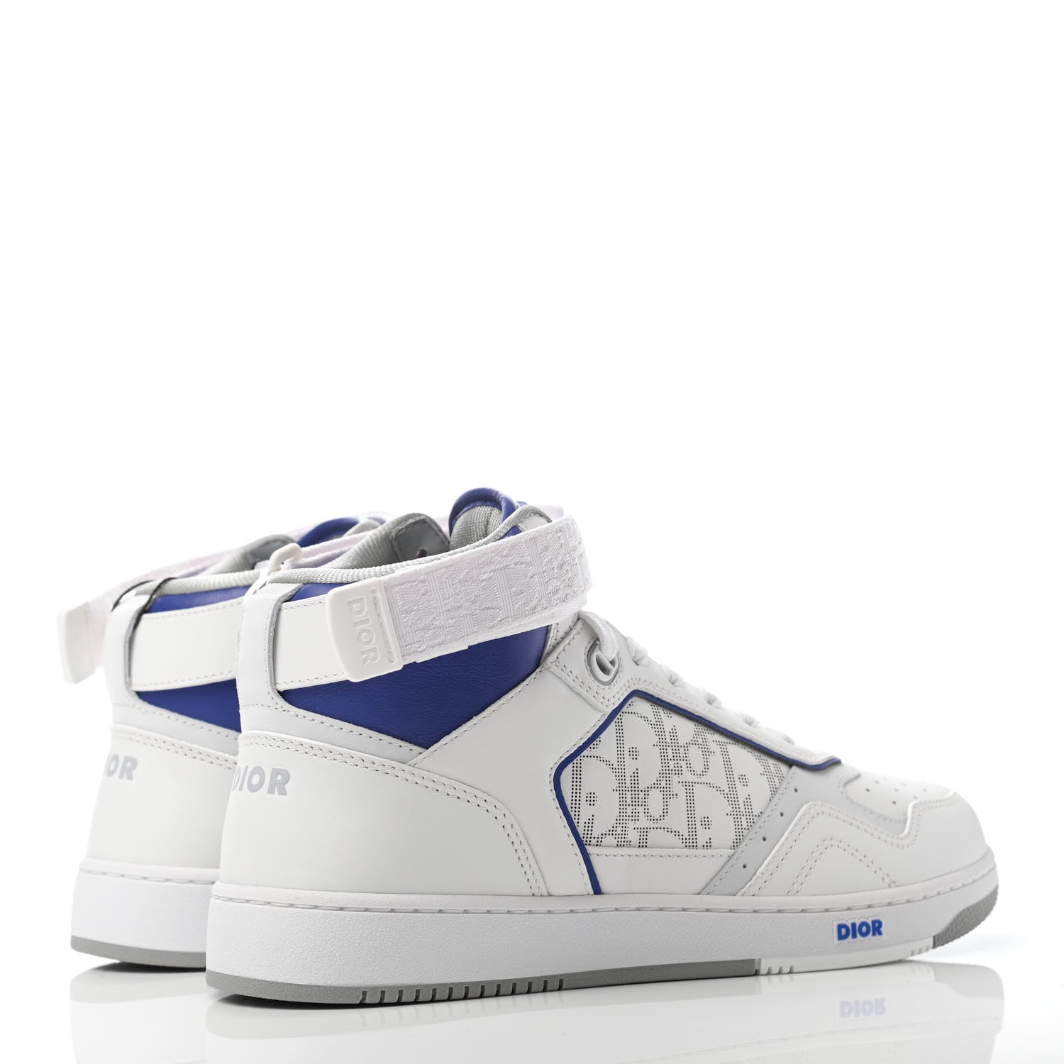 Christian Dior Smooth Calfskin Oblique Galaxy Perforated Mens B27 Mid Top Sneakers 43 White Blue 3 of 6
