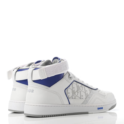 Christian Dior Smooth Calfskin Oblique Galaxy Perforated Mens B27 Mid Top Sneakers 43 White Blue 3 of 6