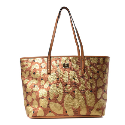 MCM Visetos Metallic Leopard Print Medium Anya Shopper Tote Cognac 3 of 10