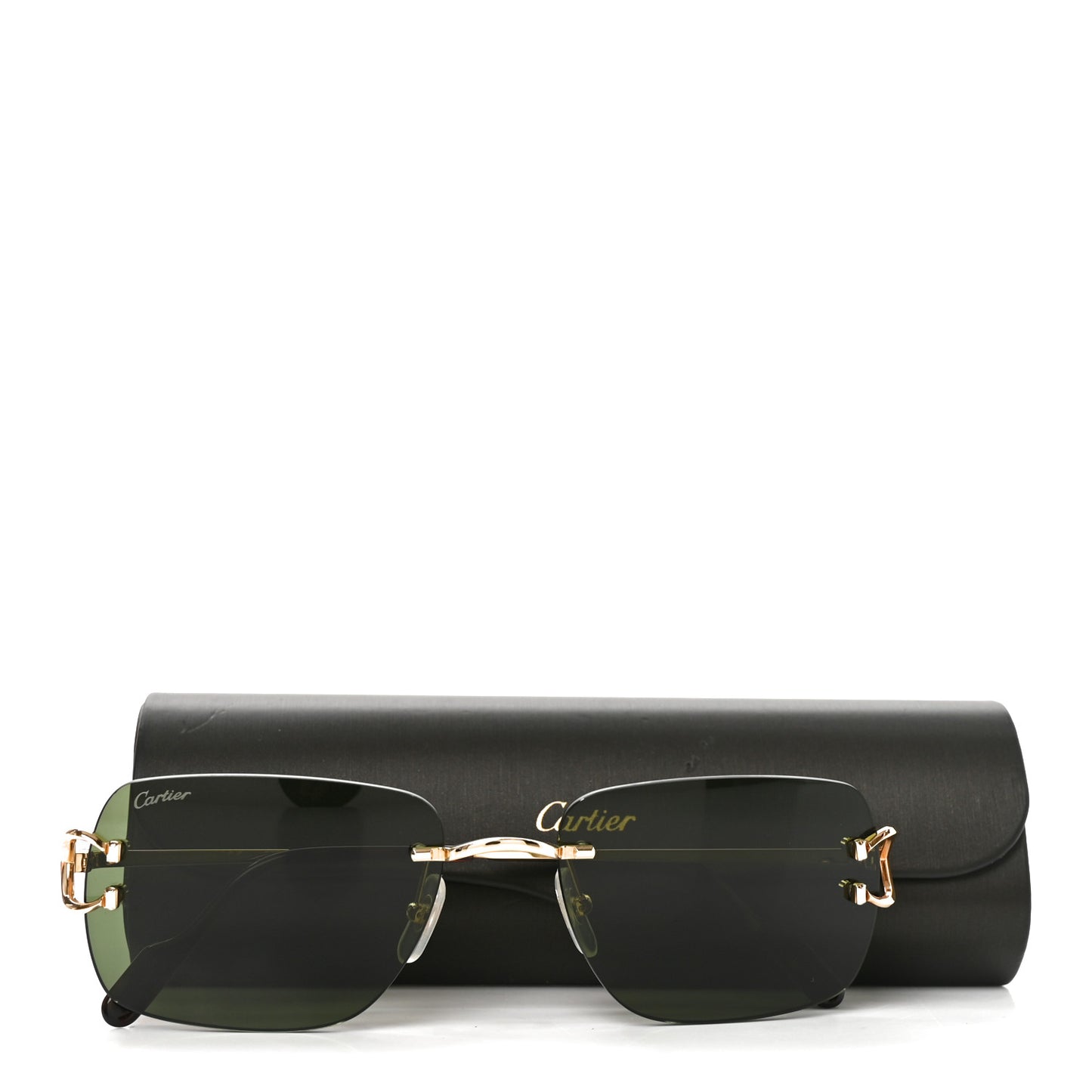 Metal Rimless C Decor Sunglasses CT0330S Gold Green
