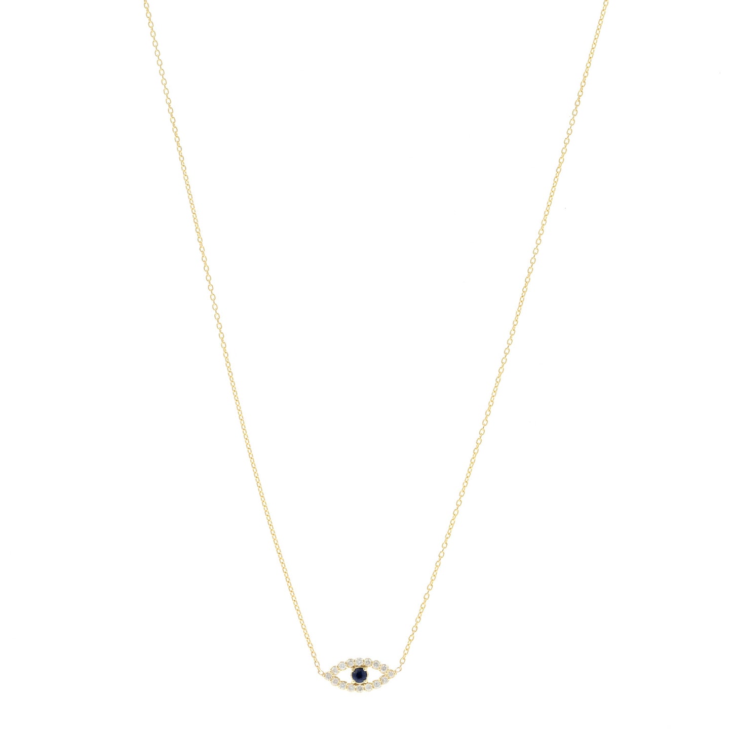 18K Yellow Gold Diamond Blue Sapphire Mini Open Evil Eye Necklace