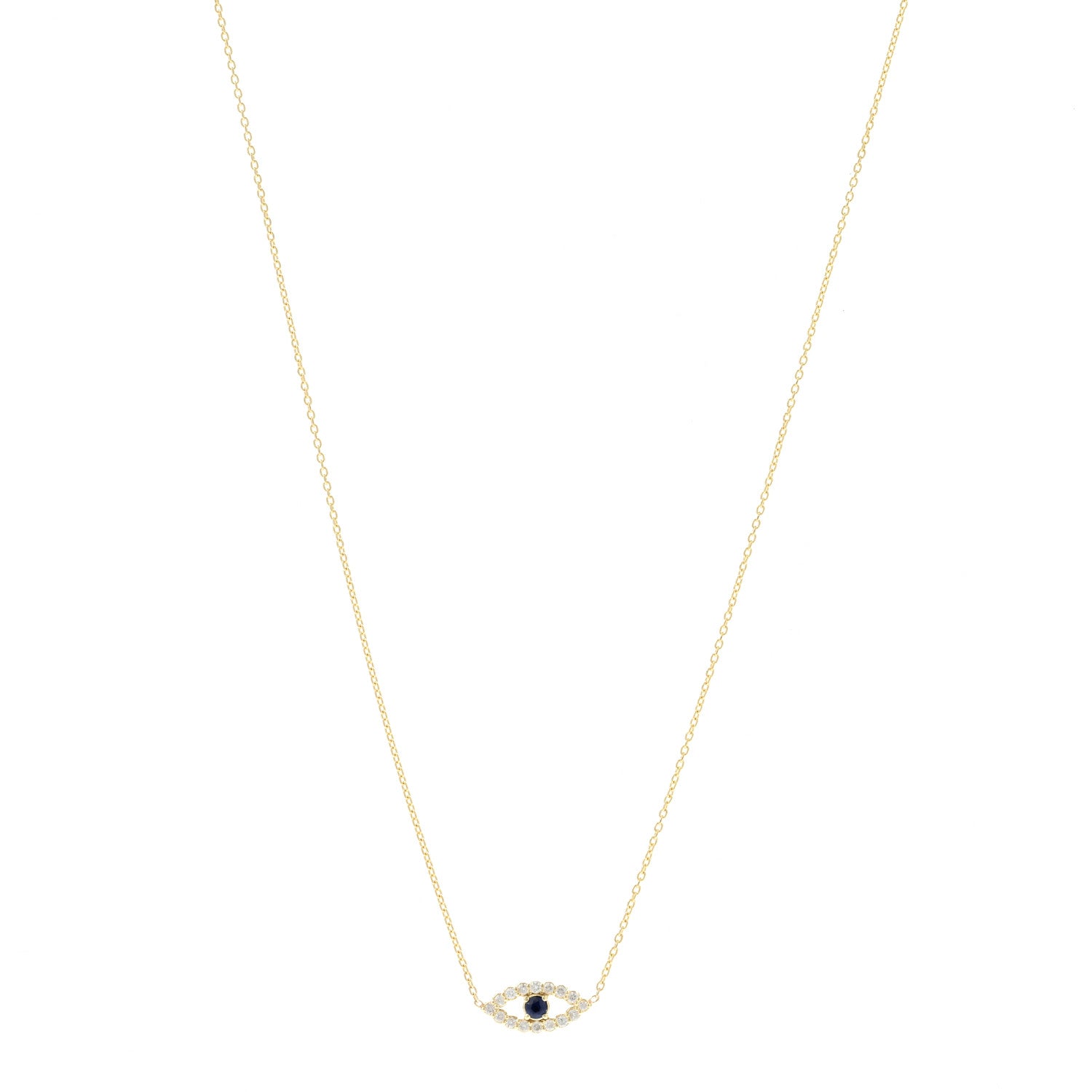 Jennifer Meyer 18K Yellow Gold Diamond Blue Sapphire Mini Open Evil Eye Necklace 1 of 6