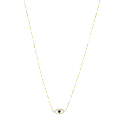 Jennifer Meyer 18K Yellow Gold Diamond Blue Sapphire Mini Open Evil Eye Necklace 1 of 6