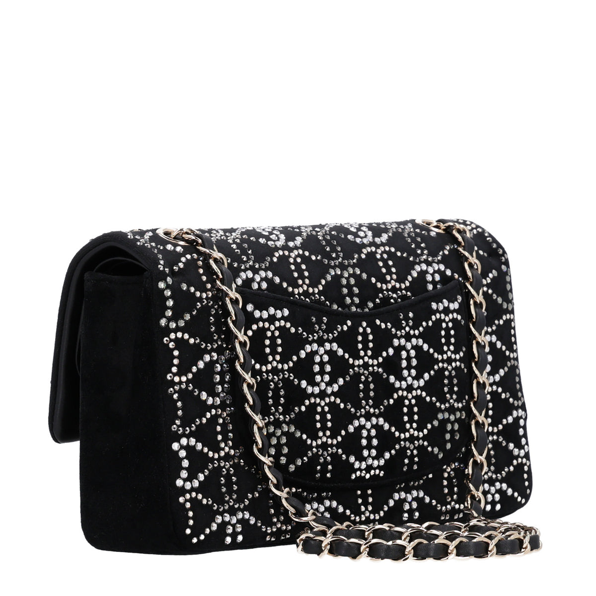 Velvet Crystal Medium Double Flap Black