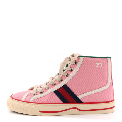 Gucci Canvas Web Womens 1977 Tennis High Top Sneakers 36 Wild Rose Mystic White 1 of 10