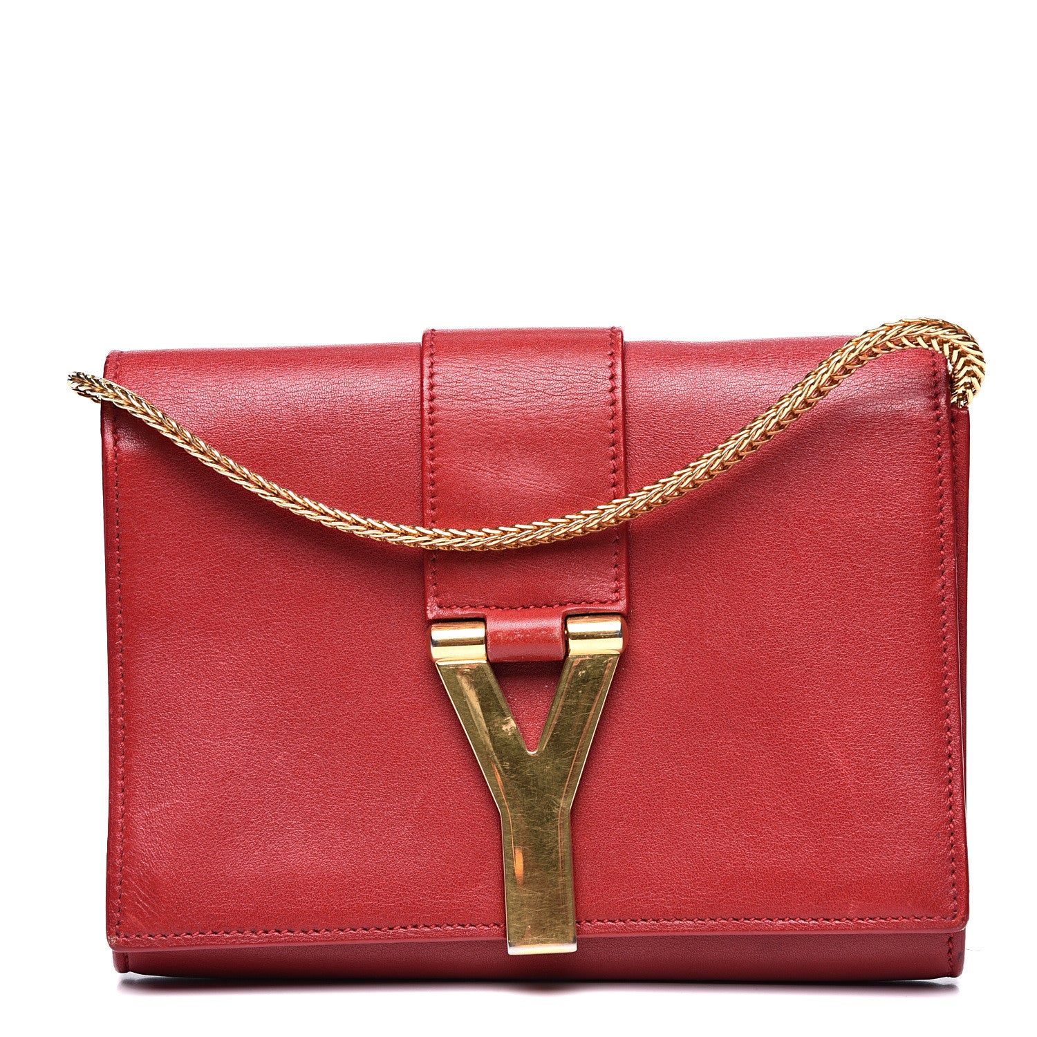 Saint Laurent Calfskin Classic Y Ligne Chain Wallet Red 1 of 16